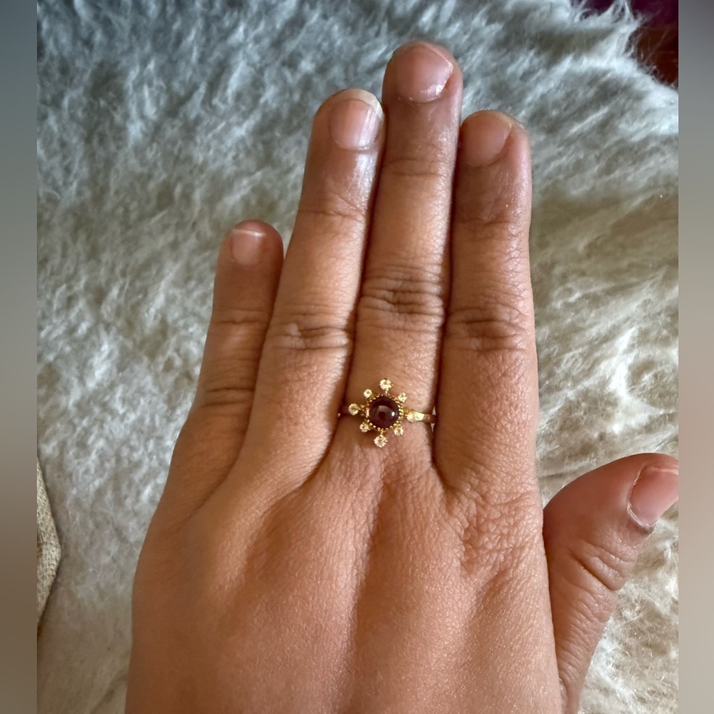 925 sterling gold plated Ring with Red Center Stone and white crystals